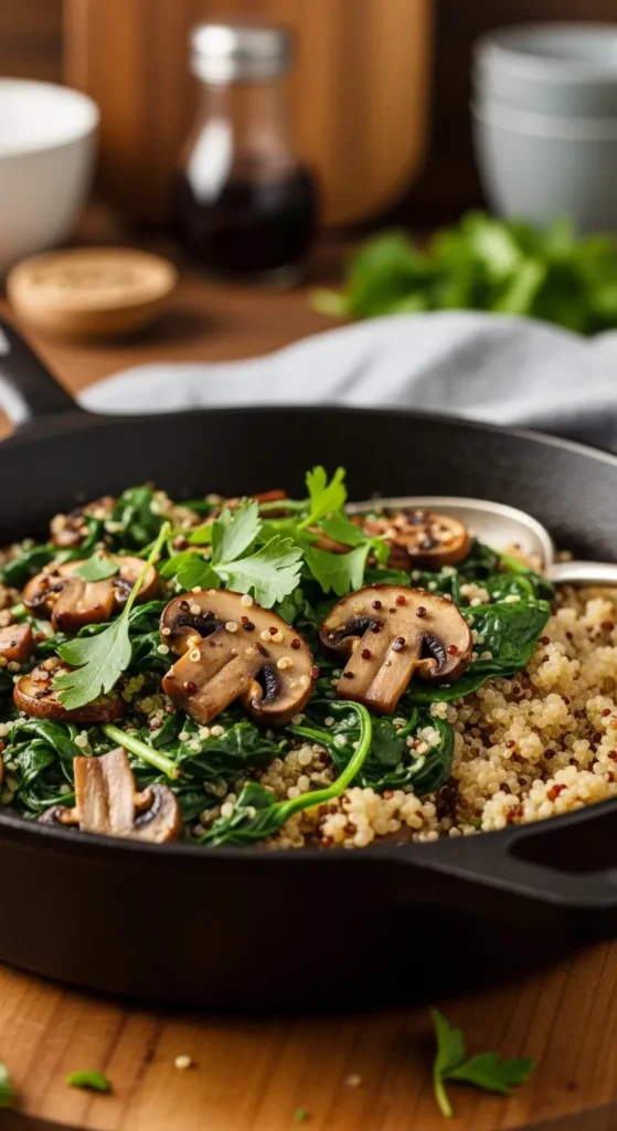 Spinach Mushroom Quinoa Skillet