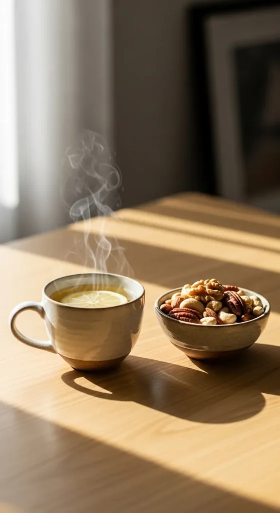 Warm Lemon Honey Water with Nuts