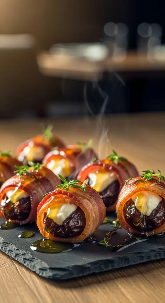 Bacon Wrapped Dates with Goat Cheese