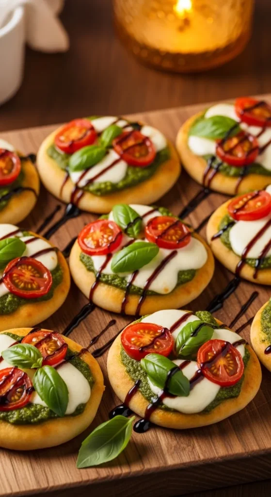 Mini Caprese Flatbreads with Pesto