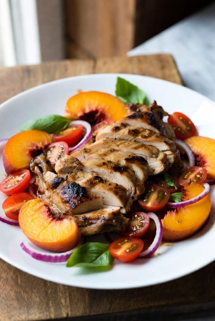 Balsamic Grilled Chicken with Peach Tomato Salad