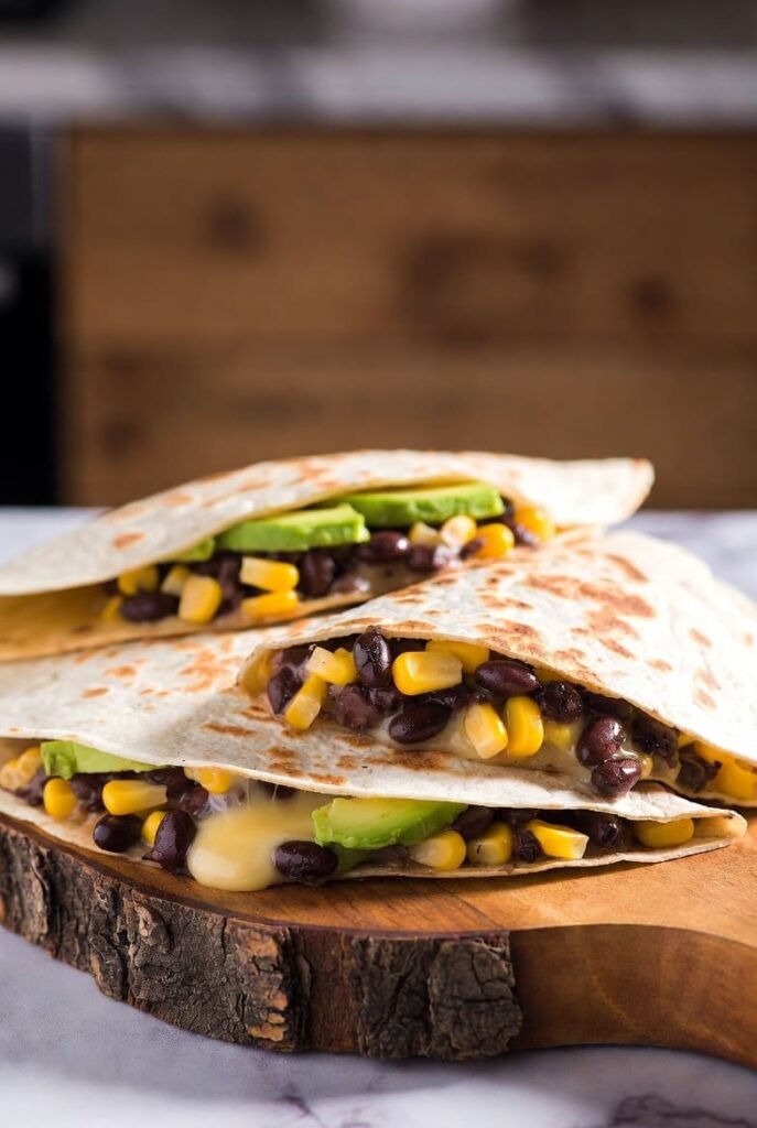 Black Bean Corn and Avocado Quesadillas