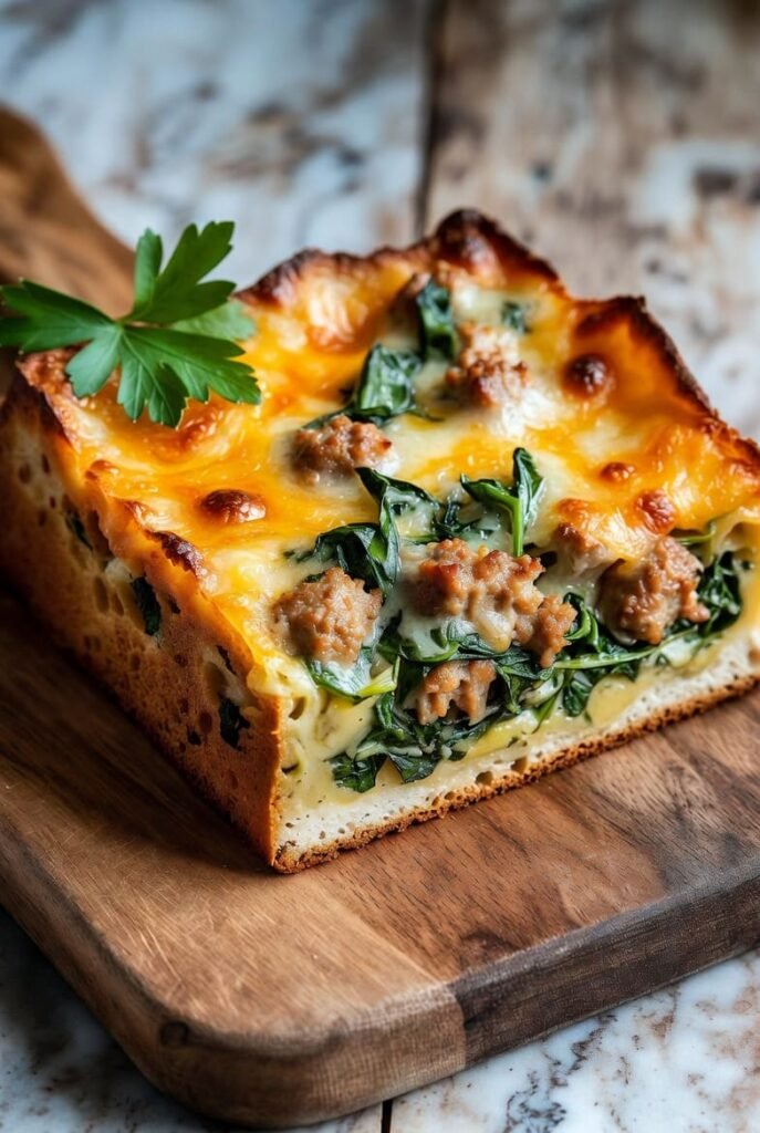 Cheesy Turkey Sausage and Spinach Breakfast Casserole