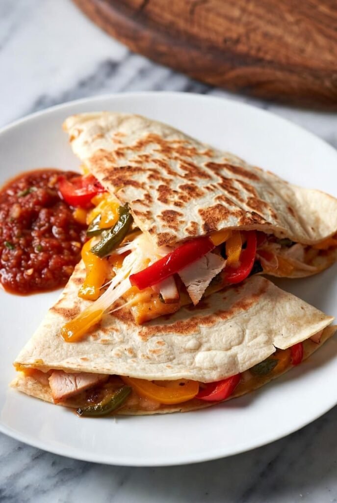 Cheesy Turkey and Pepper Breakfast Quesadillas