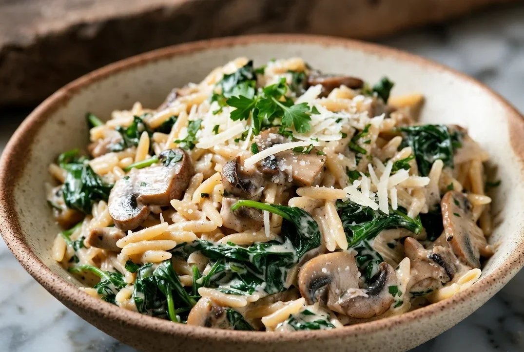 Creamy Spinach Mushroom Orzo