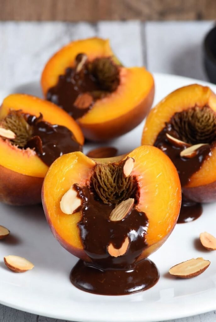 Dark Chocolate and Almond Stuffed Baked Peaches