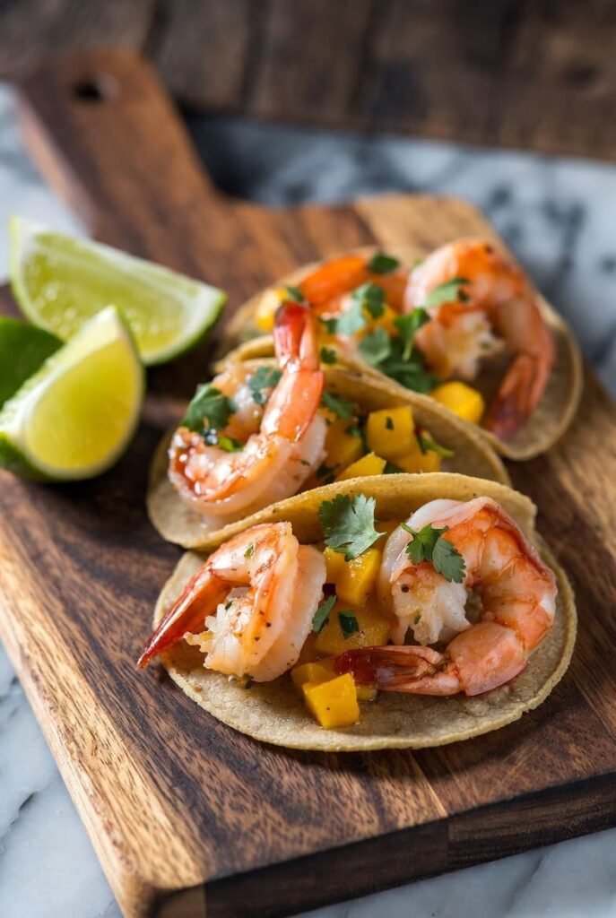 Garlic Butter Shrimp Tacos with Mango Salsa