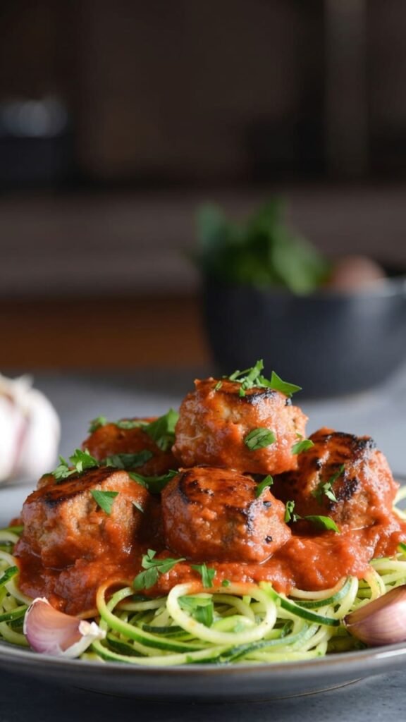 Garlic Herb Turkey Meatballs with Zucchini Noodles