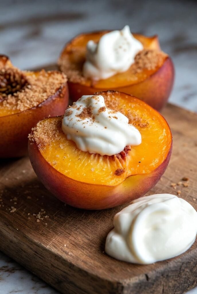 Ginger Cardamom Baked Peaches with Yogurt