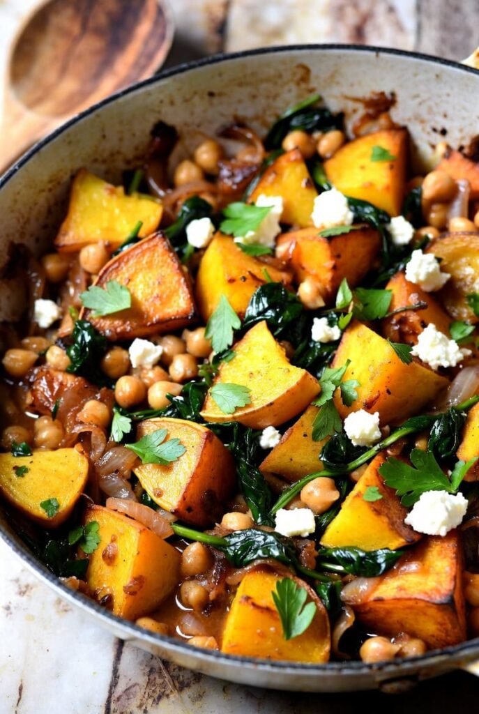 Hearty Patty Pan Squash and Chickpea Skillet
