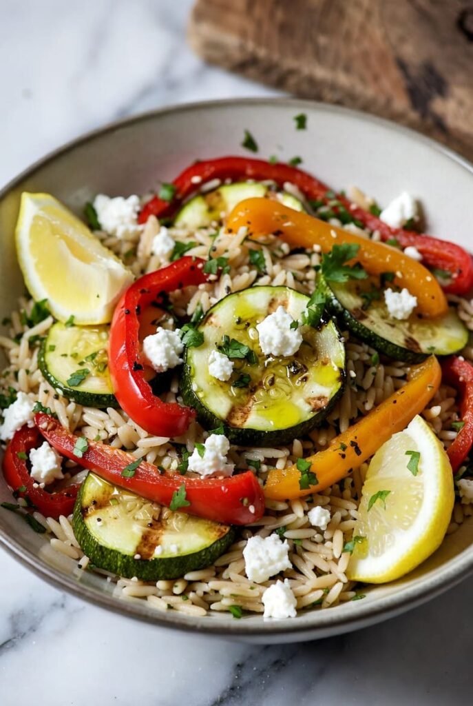 Herby Summer Orzo Salad with Grilled Vegetables and Feta