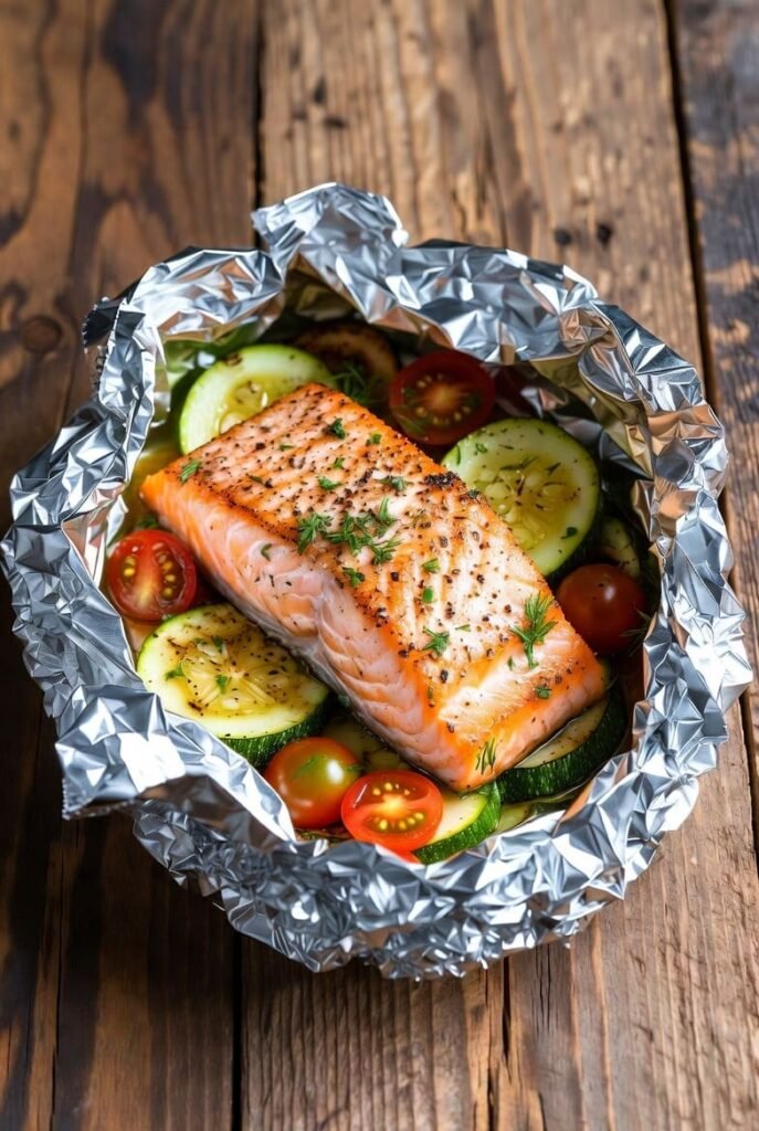 Lemon Herb Salmon Foil Packets with Summer Squash