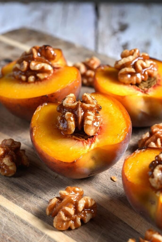 Maple Walnut Baked Peaches
