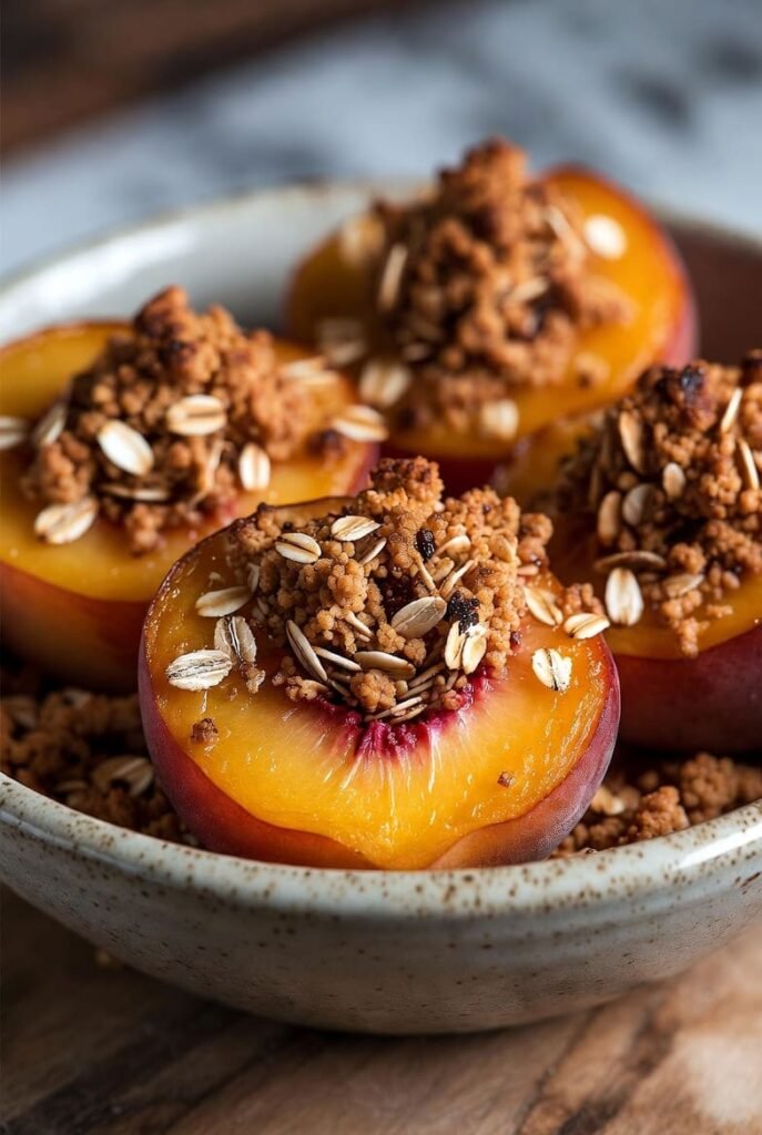 Oat and Almond Crisp Baked Peaches