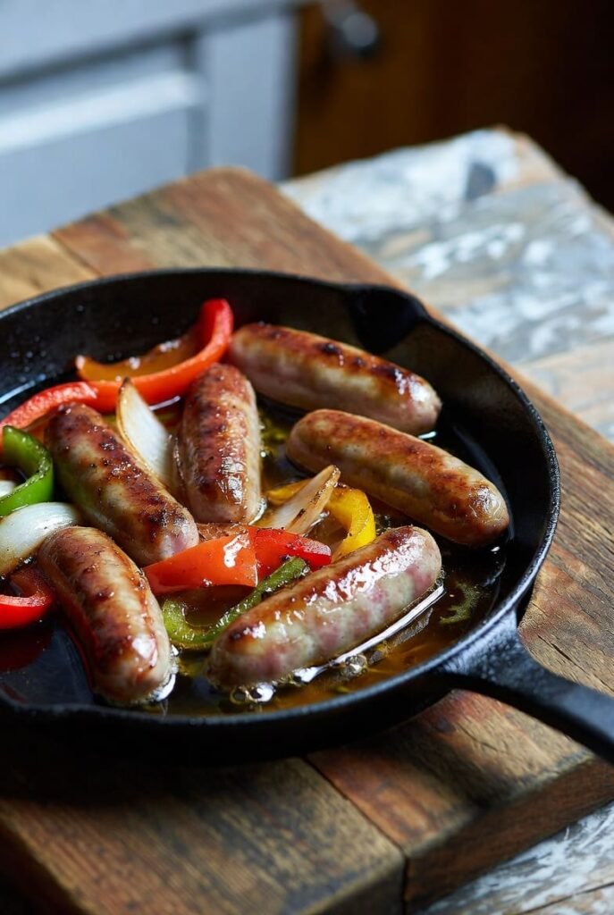One Skillet Sausage, Peppers, and Onions
