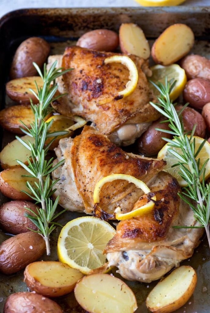 Pink Salt Lemon Roasted Chicken Thighs