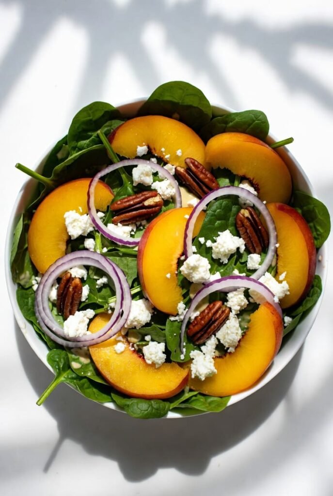 Spinach Peach Feta Salad