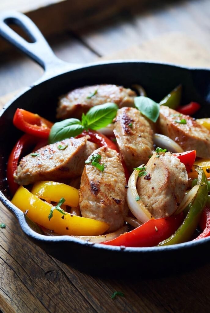 Turkey Sausage Peppers and Onions Skillet
