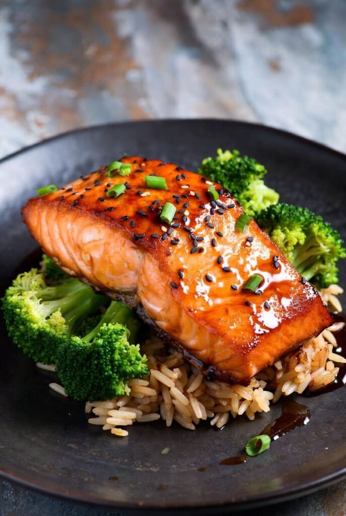Honey Soy Salmon with Rice and Broccoli