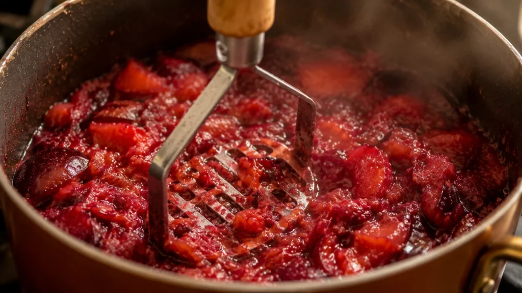 Mashing Softened Plums