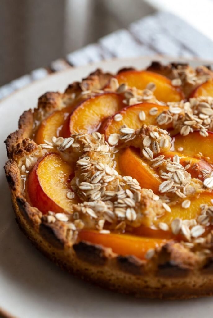 Oat Topped Fresh Peach Cobbler