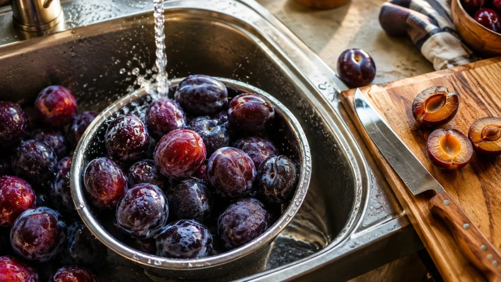 Washing Fresh Plums for Jam